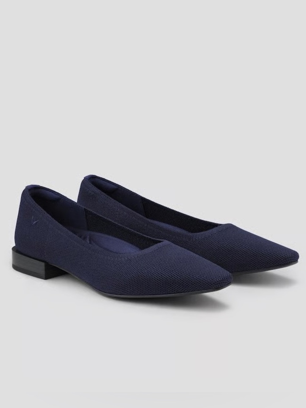 Vivaia Navy Blue Knit Pointed Squared Toe Block Heel Flats